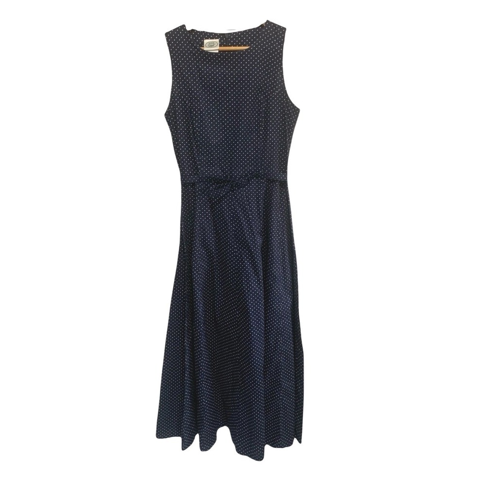 Laura Ashley Cottagecore Classic Navy White Polka Dot Sleeveless Midi Dress Sz 6